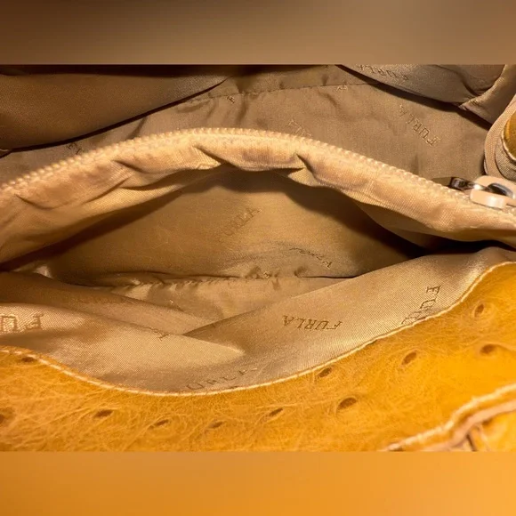 Furla Vintage Ostrich Embossed Leather Two Way Bag (EUC) and Dustbag - Picture 10 of 16